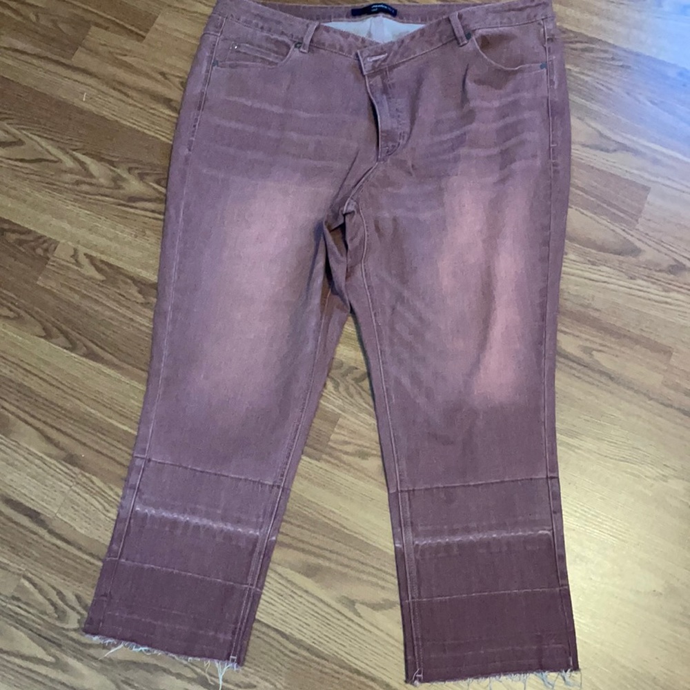 Denim24 7 cropped raw edge jeans mauve color